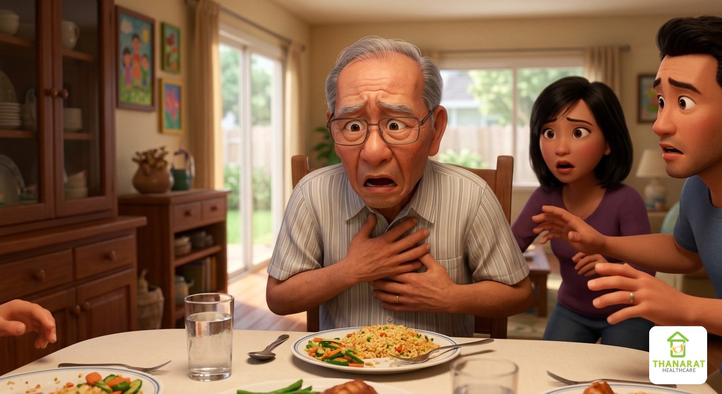 You are currently viewing การปฐมพยาบาลเบื้องต้นเมื่อ ผู้สูงอายุสำลักอาหาร